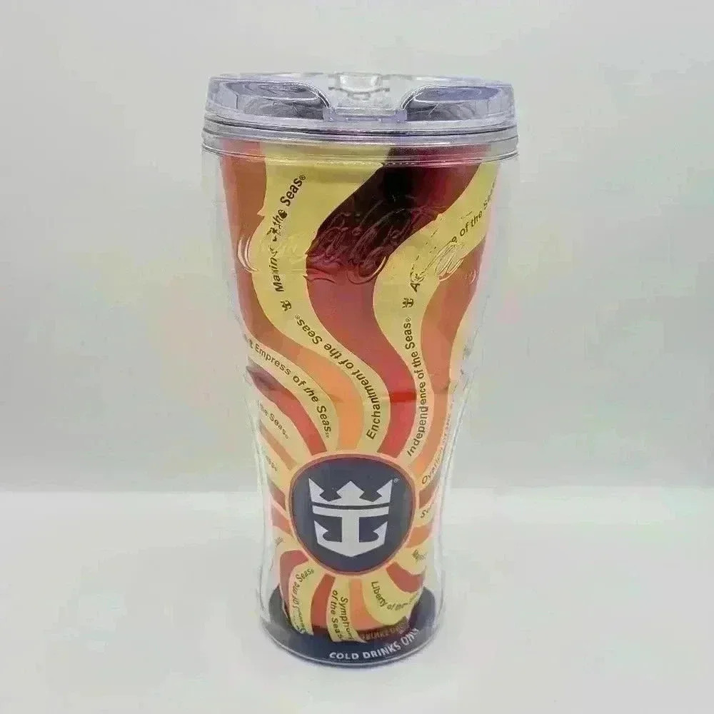 Royal Caribbean Cruise Ship Coca Cola 2017 Travel Mug Tumbler Lid Yellow Orange